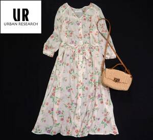  Urban Research URBAN RESEARCH pretty * floral print flower print waist Mark ribbon si Aaron g One-piece gown feather woven also F