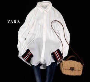 ザラ ZARA BASIC 大人カジュアル☆ ゆったり バックデザイン 袖切り替え とろみ シアー シャツ ブラウス S