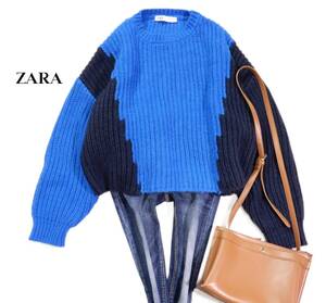  Zara ZARA взрослый симпатичный *bai цвет одна сторона . широкий вязаный тянуть over свитер M свободно большой размер 
