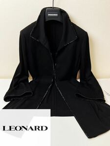 C33 超美品●LEONARD PARIS●セレブ　カンカン素材●シルクの着心地●七部丈　カーディガン　ジャケット　レオナール レディース 日本製 