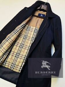 A8【ノバチェック総柄】定価18万 美品●BURBERRY LONDON●煌めく光沢感●撥水性抜群!!高級ステンカラーコート バーバリーコート メンズ L