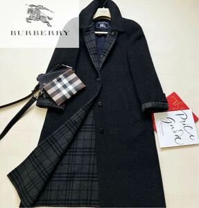 N9【目立ちノバチェック】参考価格20万 新品級●BURBERRY●季節を先取り●最高峰カシミヤステンカラーコート バーバリーコート レディース