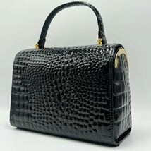 240510- クロコ型押 ハンドバッグ ゴールド金具 ブラック 黒 ワンハンドル 鞄 婦人バッグ レディース_画像2
