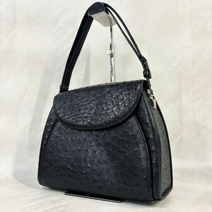 240517- オーストリッチ レザーバッグ 本革 肩掛け バッグ ブラック 黒 レディース 婦人バッグ 鞄