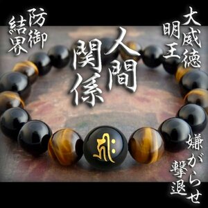 Art hand Auction ●Human relations●Repelling malice and avoiding bad luck Protective barrier Daiitoku Myoo Yellow Tiger Eye●6w2015e1, Handmade, Accessories (for women), others