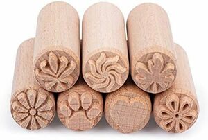 スタンプ 木製 2cm 陶器ツール 粘土モデリング 陶芸 粘土 印花 クリエイティブスタンプセット 7個 花柄 爪柄 丸型 葉柄