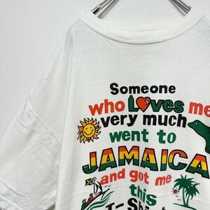 古着　メンズ　カラフル　プリント　JAMAICA 半袖tシャツ　白　XL