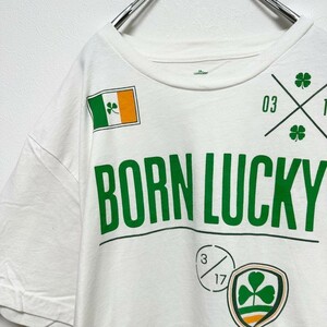 古着　ビンテージ　BORN LUCKY メンズ　プリント　白　ホワイト　L