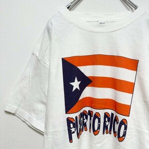 メキシコ製　古着　アメリカ国旗　プリント半袖tシャツ　白　XL