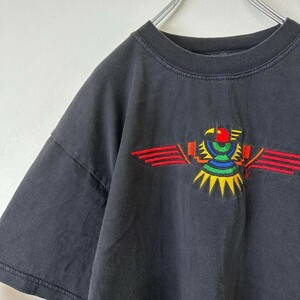 古着インディアン　イーグル　刺繍ロゴ　メンズ　半袖tシャツ　黒　Mサイズ