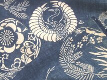 ：和古布材料：鶴・松竹梅柄の藍の型染め_画像1