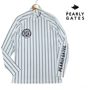 ★1円〜 美品 PEARLY GATES パーリーゲイツ 強ストレッチ モックネック 袖ロゴ 長袖 シャツ サイズ6★