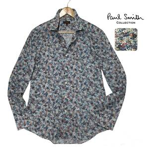 *1 иен ~ превосходный товар Paul Smith COLLECTION Paul Smith сделано в Японии цветочный принт общий рисунок рубашка с длинным рукавом L размер *