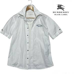 ★1円〜 希少モデル 美品 BURBERRY BLACK LABEL バーバリーブラックレーベル 麻 リネン混 衿ワイヤー 半袖シャツ サイズ3★