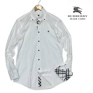 *1 jpy ~ beautiful goods BURBERRY BLACK LABEL Burberry Black Label front .noba check stretch button down long sleeve shirt size 2*