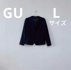 GU ジャケット L 紺 ネイビー スーツ ボタンなし 正装 襟なし フック