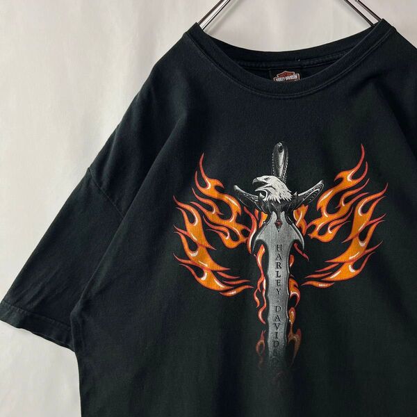 USA製 ハーレーダビッドソン ビッグプリント Tシャツ 古着 ブラック XLサイズ