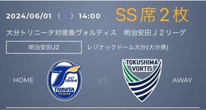 大分トリニータ対徳島ヴォルティス　６月１日　レゾナックドーム大分　メインSS指定席　ペア