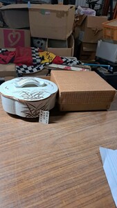 未使用品 景陶造 織部 木瓜型喰篭 日本製 蓋物 菓子器 茶道具 瀬戸焼 美濃焼 赤津 五陶 