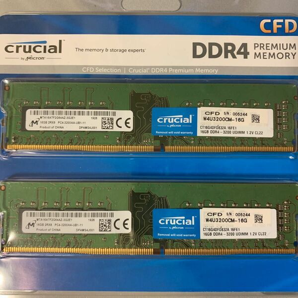 CFD メモリ Crucial デスクトップ用メモリ PC4-3200AA 16GB×2枚の32GBですw4u3200cm-16g