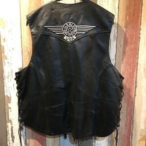 Vintage Leather VEST レザーベスト 本革 ハーレー バイカー 革ベスト 古着の画像2