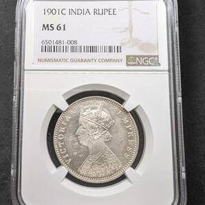 ★高鑑定 限定33枚★1901C インド NGC MS61 1R ルピー ヴィクトリア 銀貨 アンティークコイン 資産保全の画像2