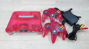 【動作OK】 任天堂 Nintendo 64 本体　NUS-001　クリアピンク　コントローラー 2個　まとめて　G240520105-10