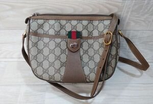 【希少】 GUCCI グッチ ショルダーバッグ GG ベージュ系 シェリーライン　89.02.032　オールドグッチ　PVC×レザー　G240502031