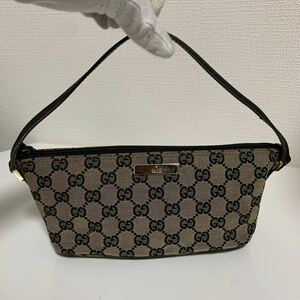 美品　GUCCI グッチ GGキャンバス ミニハンドバッグ アクセサリーポーチ ブラック 