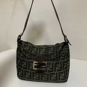  superior article FENDI Fendi Zucca pattern man ma bucket handbag one shoulder brown group silver metal fittings 