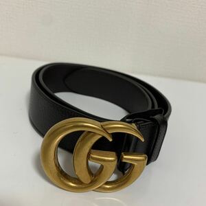 使用回数少　美品　GUCCI グッチ GGマーモント レザー ベルト ダブルGバックル ゴールド　ブラウン