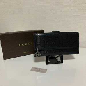 美品　GUCCI グッチ インプリメ　レザー 長財布 ブラック GGチャーム　インターロッキング　