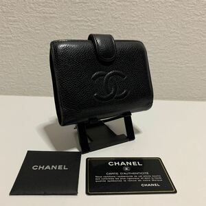 美品　CHANEL シャネル ココマーク キャビアスキン 折り財布 ブラック ギャランディカード付き　ミニウォレット