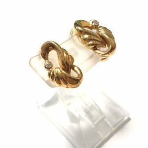 K18 diamond 0.02ct×2 yellow gold clip type earrings silicon rubber attaching 