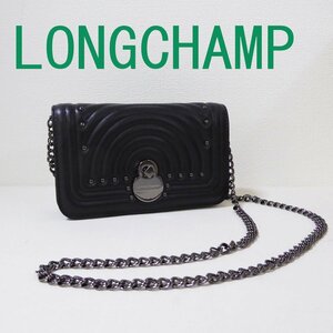 ☆美品☆ロンシャン(Longchamp）ショルダーバッグ　ミニバッグ　クラッチバッグ　クロスボディバッグ　レザー　ブラック