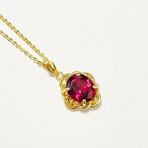 K18　ガーネット　1.82ct　ネックレス　イエローゴールド　１月誕生石　ジュエリー　１粒ガーネット　アンティーク風