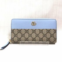 GUCCI　グッチ　GGマーモント　ジップアラウンド　ウォレット　GGスプリーム　ブルーレザー　ラウンドファスナー財布_画像2