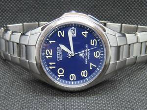 1 jpy ~[ working properly goods ]CITIZEN/ Citizen ATTESA/ Atessa Echo Drive Radio Watch titanium navy men's made in Japan *H410-T003788* nationwide free shipping 