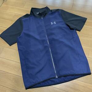 A-13 Under Armor size LG* navy blue × black! Zip short sleeves windbreaker beautiful goods 