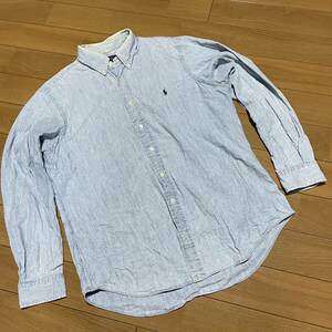 C-16　ラルフローレン CLASSIC FIT　サイズ LG！　ロゴ刺しゅう デニムシャツ