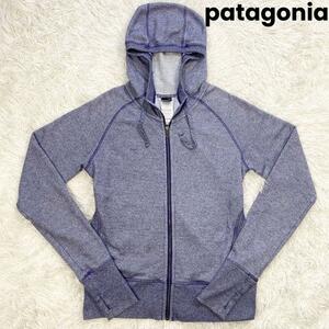 美品◎PATAGONIA パタゴニア オーガニックコットン混 ジップアップパーカー L ラベンダー レディース フーディー 