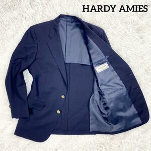 【美品】hardy amies ハーディエイミス サマーウール 紺ブレザー AB4（L相当）背抜き テーラードジャケット ネイビー 薄手 メンズ 春夏