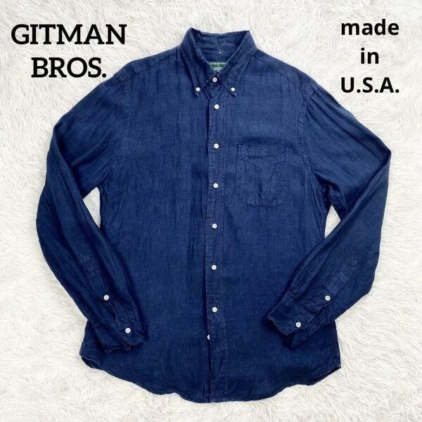 GITMAN BROS. ギットマンブラザーズ × ジャーナルスタンダード 別注 インディゴリネン100% ボタンダウン 長袖シャツ US-M(L相当) 