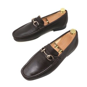  men's 23.5cm original leather bit Loafer slip-on shoes hand made ma Kei made law business casual mat dark brown shoes 831