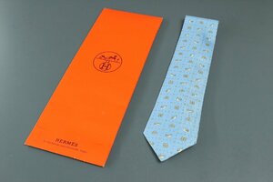 エルメス HERMES PARIS ネクタイ カタツムリ柄 シルク 100％ 水色系 ブランド 2006kfz