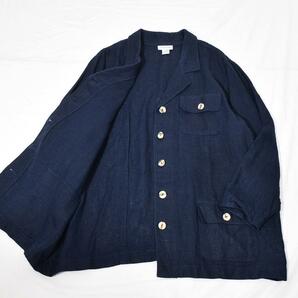 1990s AVENUE MADE IN UKRAINE linen hemp vintage safari jacket NAVY 90年代 リネン ヘンプ ビンテージ サファリジャケット 実寸L～XLの画像6