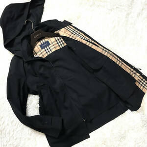 美品希XL.LL~L!BURBERRY LONDONマウンテンパーカージャケット黒ブラック爽快コットン綿2wayライナー付ノバチェック柄大バーバリーロンドン