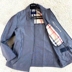 未使用級リネンBURBERRY LONDONミリタリージャケットXL.LL～Lジップアップメガノバチェック柄爽快麻コットン綿生地大きバーバリーロンドン