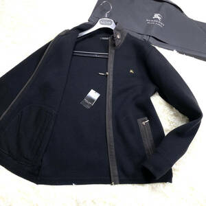 絶版美品BURBERRY BLACKLABELジップアップレザージャケットL~M銀メタル釦トラック2ノバチェック黒部分革ブラレバーバリーブラックレーベル