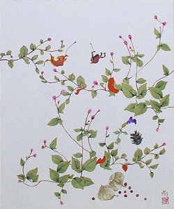 Art hand Auction رسام ياباني مشهور يواصل رسم الزهور والنباتات بإحساس غني * كويتشي سوزوكي رقم 8 Little الخريف مؤطر [تأسست منذ 53 عامًا, معرض سيكو], تلوين, اللوحة اليابانية, منظر جمالي, الرياح والقمر